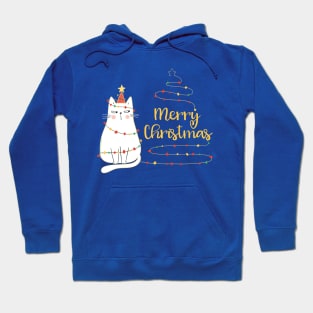 Cat Lovers Cute Holiday Cat Tree "Merry Christmas" Hoodie